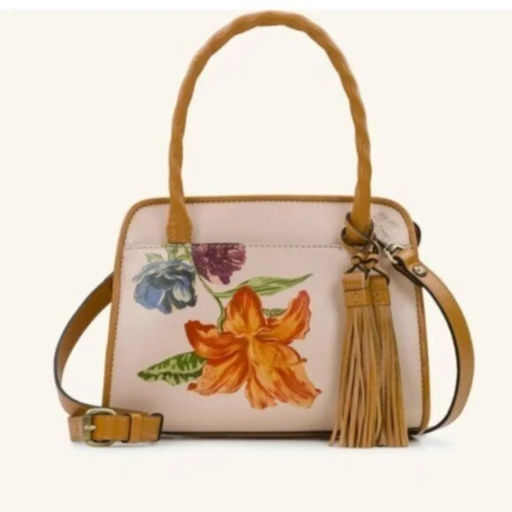 Patricia Nash Bag Paris SatchelParisian Floral Spot Print Cream w Tassel